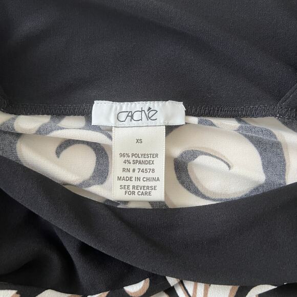 Cache Swirl Striped Cold Shoulder Tunic Dress XS Black Beige - Picture 7 of 7